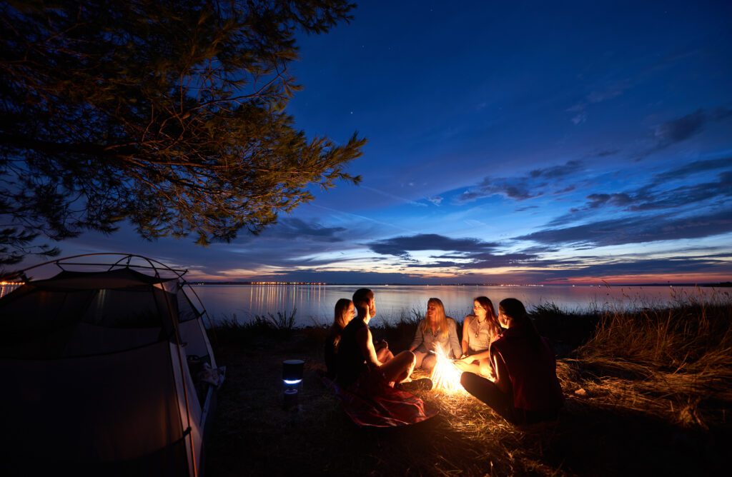 A retreat around a campfire
