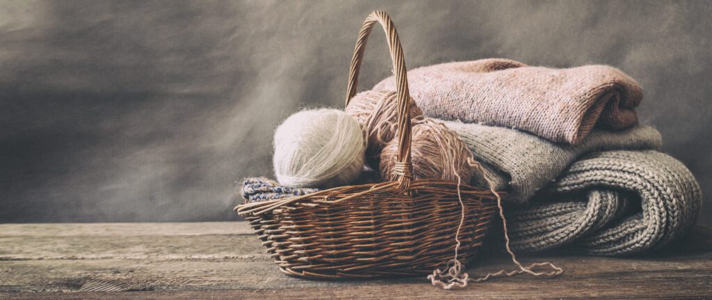 Grandmother's basket of knitting wool