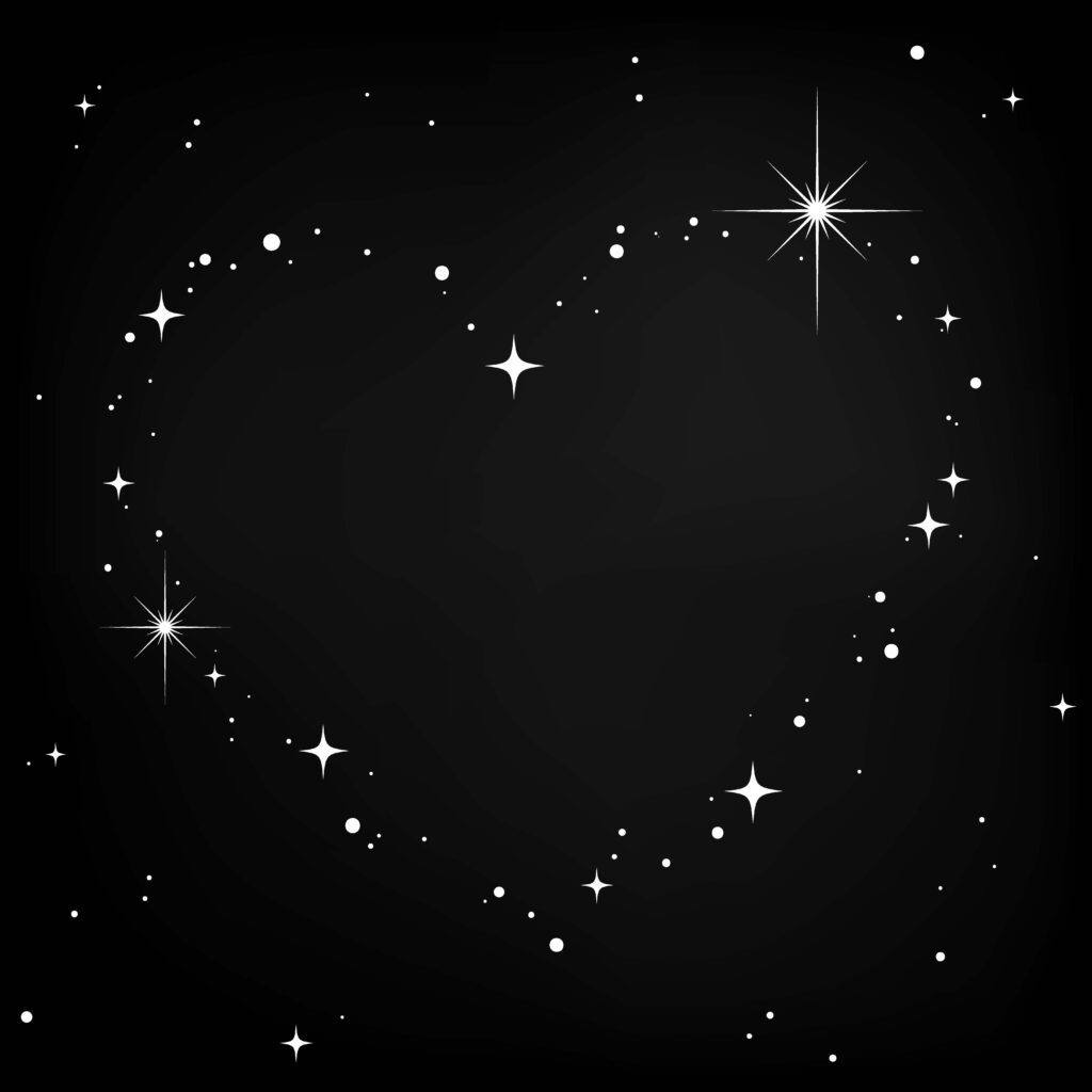 Stars forming a heart shape, meditation and listening to the heart