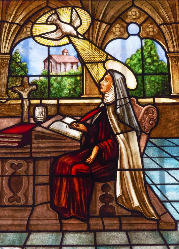 Stained glass window of Teresa of Avila